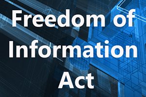 Freedom of Information text overlaying a technology background