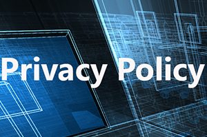 Privacy Policy text overlaying a technology background